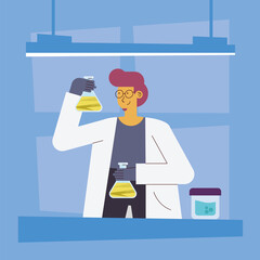 woman scientist with flasks and jar