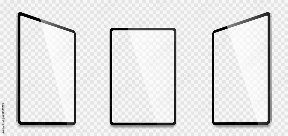 Poster realistic tablet computer mockup set. tablet pc realistic mockup front view with shadow. electronic 