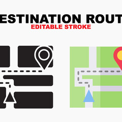 Destination route icon symbol set of outline, solid, flat and filled outline style. Isolated on white background. Editable stroke vector icon.