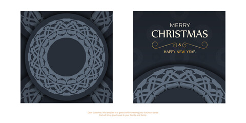 Festive Brochure Merry Christmas in dark blue with vintage blue pattern