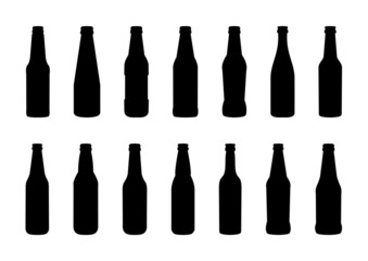 Set of beer bottles icons. (Collection of silhouette vectors of beer bottles). 