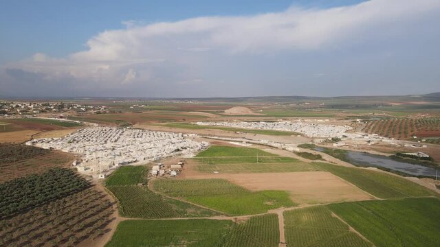 Aleppo, Syria,September 16, 2021, Syrian refugee camps in the town of Deir Ballut on the border with Turkey in northwest Syria.