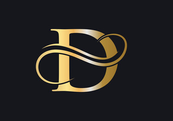 D Letter Initial Luxurious Logo Template. Premium D Logo Golden Concept. D Letter Logo with Golden Luxury Color and Monogram Design. - obrazy, fototapety, plakaty