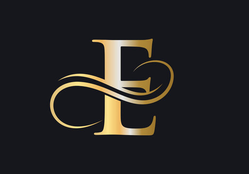 E Letter Initial Luxurious Logo Template. Premium E Logo Golden Concept. E Letter Logo with Golden Luxury Color and Monogram Design.