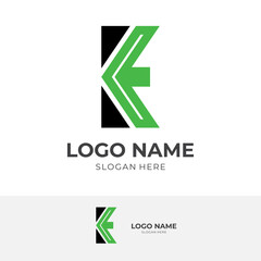 letter K arrow logo template, letter K and arrow, combination logo with flat black and green color style