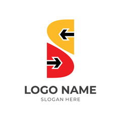 initial S arrow logo concept, letter S and arrow, combination logo with flat red and yellow color style