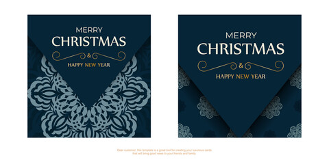 Flyer merry christmas dark blue color with abstract blue pattern
