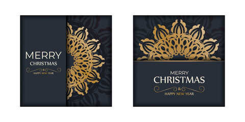 Flyer merry christmas dark blue color with abstract gold ornament