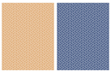Simple Abstract Seamless Vector Patterns with White Irregular Brush Arcs Isolated on a Gold and Dark Blue Background. Infantile Style Geometric Print. Abstract Doodle Pattern. Snake Skin Print.