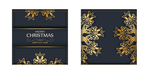 Flyer merry christmas dark blue color with abstract gold ornament