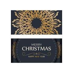 Fototapeta na wymiar Flyer merry christmas dark blue color with abstract gold pattern