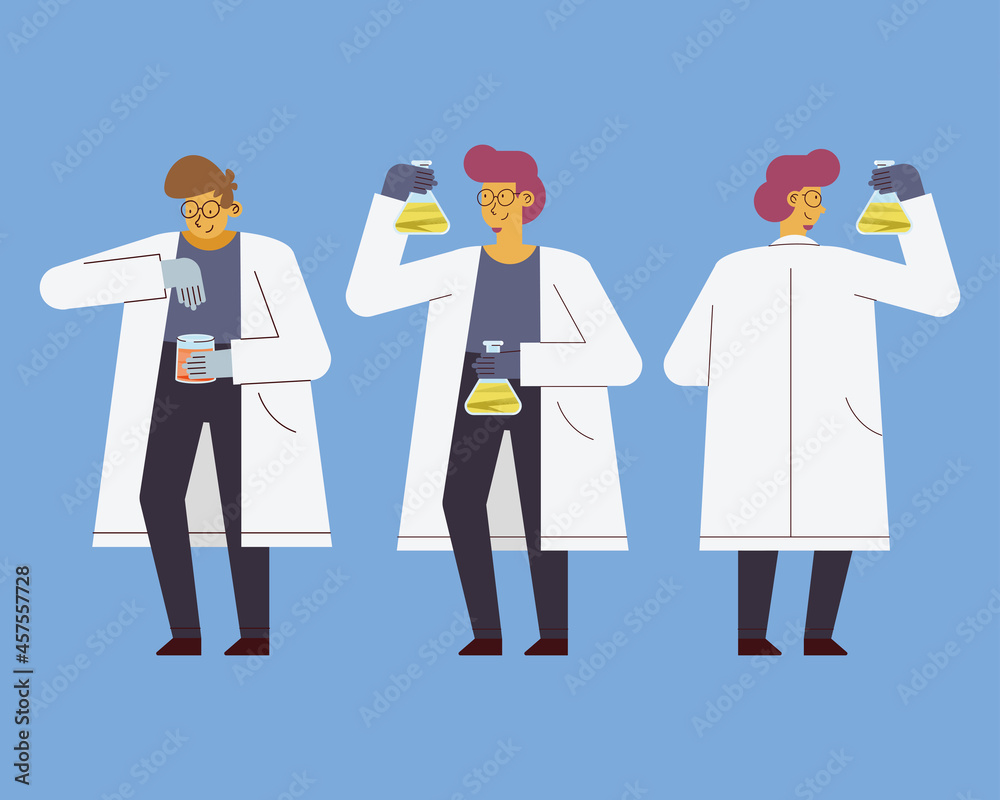 Poster men scientist with flasks