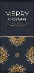 Flyer merry christmas dark blue with vintage gold pattern