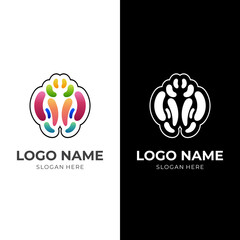 simple brain logo template with flat colorful style