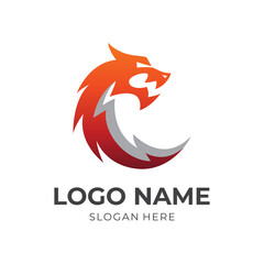 Obraz premium simple dragon logo vector with flat orange and silver color style