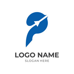 letter P logo design with flat blue color style