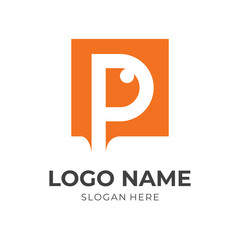 letter P logo concept with flat orange color style