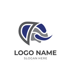 Obraz premium elephant logo template with flat silver and blue color style