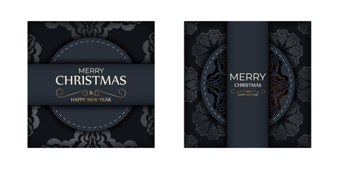 Flyer merry christmas dark blue with winter gold pattern