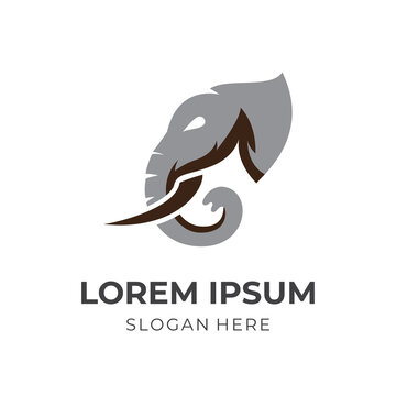 elephant logo design with flat silver and brown color style