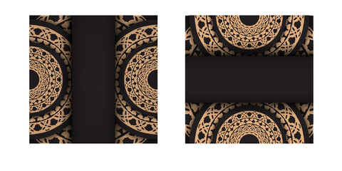 Greeting Brochure in black with brown abstract ornament