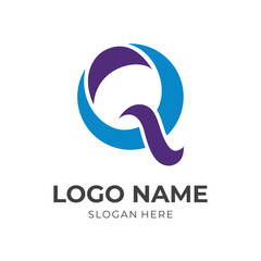 letter Q logo design template concept vector with flat blue and purple color style