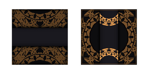 Greeting Brochure in black with brown mandala pattern