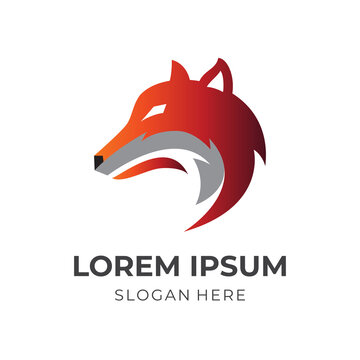 modern fox logo design template concept vector with flat orange and silver color style