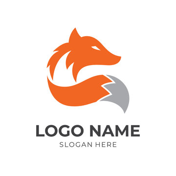 fox logo design template concept vector with flat orange and silver color style