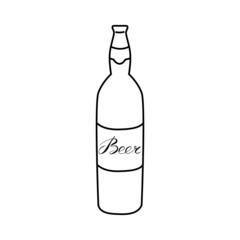 Beer bottle. Vector outline hand drawn illustration in doodle style. For invitation, beer bar menu, poster, flyer