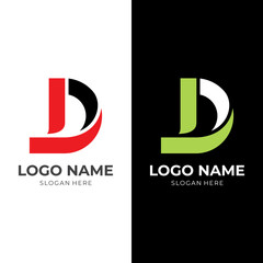 letter D logo template with flat red and green color style