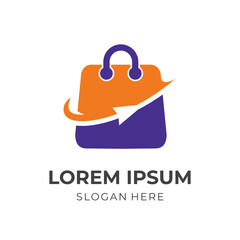 shopping logo design template concept vector with flat orange and purple color style