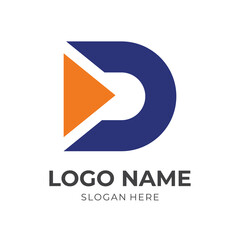 simple letter D logo design template concept vector with flat orange and blue color style