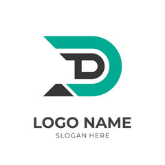 letter D logo design template concept vector with flat blue and black color style