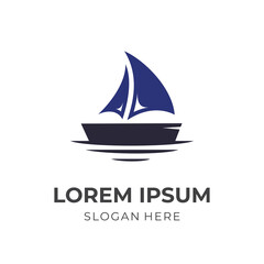 simple sailing logo design template concept vector with flat black and blue color style