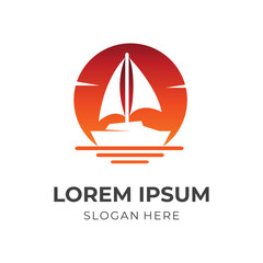 modern sailing logo design template concept vector with flat orange color style