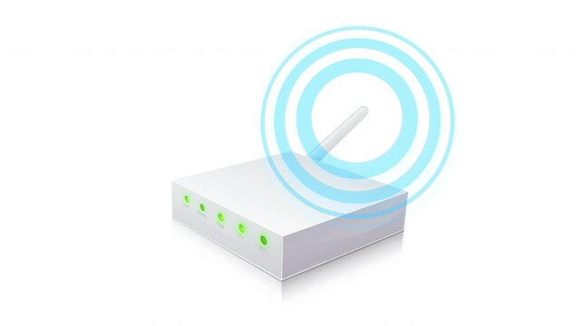 Animated loop of a modem isolated on a white background with emission of waves represented by circles