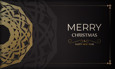 Greeting card Merry christmas and Happy new year black color with luxury gold pattern