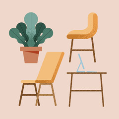Fototapeta premium Home chairs desk and plant