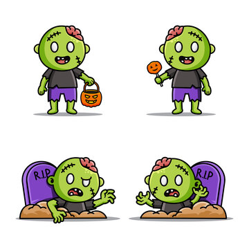 Cute Zombie Halloween Characters Bundle