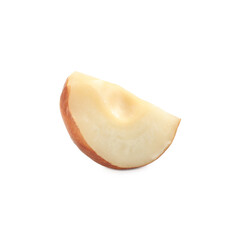 Piece of tasty organic hazelnut on white background