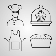 Set of Thin Line Flat Design Icons of Bakery