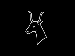 Deer shape, sketch, silhouette art, drawing or logo. Hartebeest head on black background.