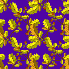 Naklejka na ściany i meble Vector - oak twigs with leaves seamless pattern.
