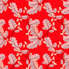 Vector - oak twigs with leaves seamless pattern.