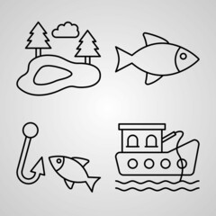 Obraz premium Set of Vector Line Icons of Fishing