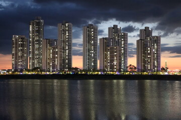 Fototapeta premium Hill State lake Songdo 3rd night View, Incheon South Korea
