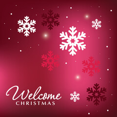 Naklejka na ściany i meble Christmas greeting card and snowfall background in red.