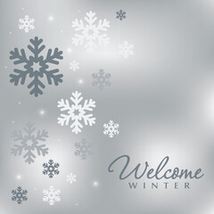 Naklejka na ściany i meble Welcome winter greeting card abstract snowfall background.