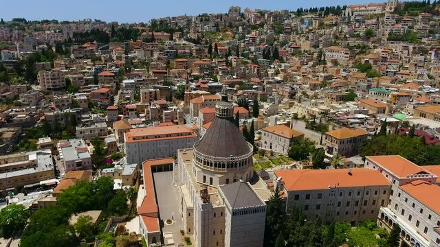 Aerial view of Nazareth, Israel. Basilica of the Annunciation
